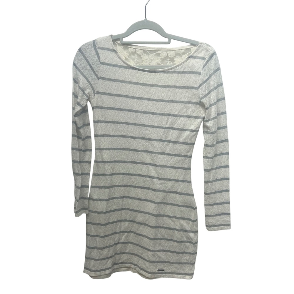 Abercrombie & Fitch Striped Lace Back Long Sleeve top White Gray y2k Bella Swan